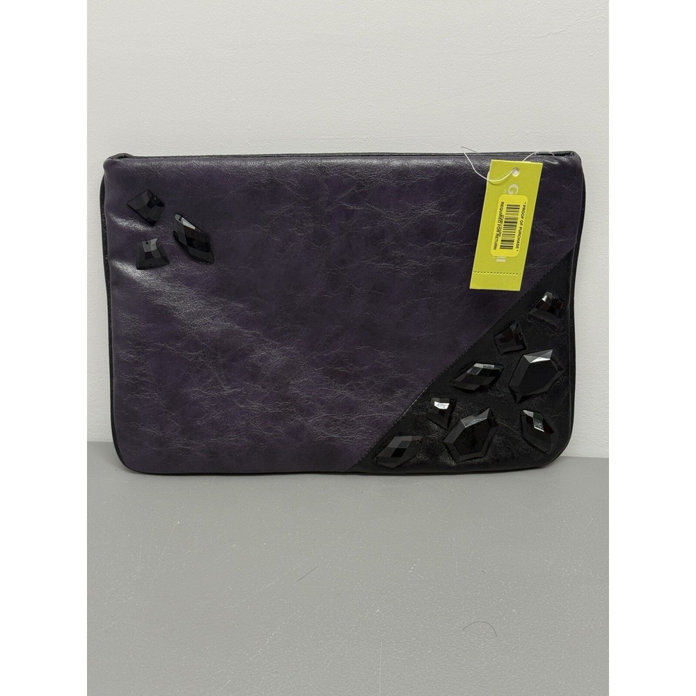 Gianni Bini PurpleClutch and Black Ornamental Jewel‎ Accents Leopard Lining #6